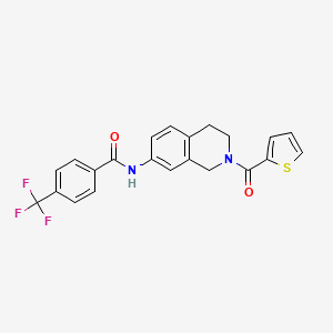 molecular formula C22H17F3N2O2S B2458282 N-(2-(thiophene-2-carbonyl)-1,2,3,4-tetrahydroisoquinolin-7-yl)-4-(trifluoromethyl)benzamide CAS No. 955761-99-6