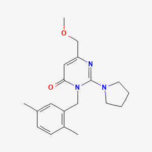 molecular formula C19H25N3O2 B2458285 3-[(2,5-Dimethylphenyl)methyl]-6-(methoxymethyl)-2-(pyrrolidin-1-yl)-3,4-dihydropyrimidin-4-one CAS No. 1340997-97-8