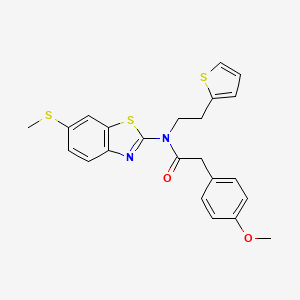 molecular formula C23H22N2O2S3 B2458298 2-(4-methoxyphenyl)-N-(6-(methylthio)benzo[d]thiazol-2-yl)-N-(2-(thiophen-2-yl)ethyl)acetamide CAS No. 923463-06-3