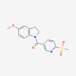 molecular formula C16H16N2O4S B2458318 (5-Methoxy-2,3-dihydroindol-1-yl)-(6-methylsulfonylpyridin-3-yl)methanone CAS No. 2249505-14-2