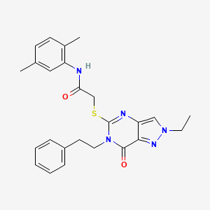 molecular formula C25H27N5O2S B2458320 N-(2,5-dimethylphenyl)-2-{[2-ethyl-7-oxo-6-(2-phenylethyl)-2H,6H,7H-pyrazolo[4,3-d]pyrimidin-5-yl]sulfanyl}acetamide CAS No. 932285-05-7