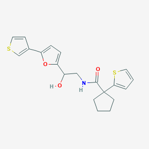 molecular formula C20H21NO3S2 B2458325 N-(2-hydroxy-2-(5-(thiophen-3-yl)furan-2-yl)ethyl)-1-(thiophen-2-yl)cyclopentanecarboxamide CAS No. 2034344-30-2