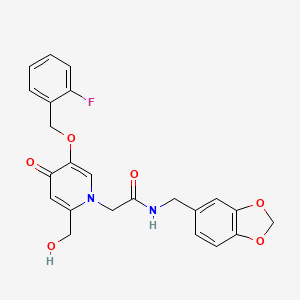 molecular formula C23H21FN2O6 B2458340 N-(benzo[d][1,3]dioxol-5-ylmethyl)-2-(5-((2-fluorobenzyl)oxy)-2-(hydroxymethyl)-4-oxopyridin-1(4H)-yl)acetamide CAS No. 941916-39-8