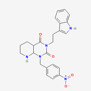 molecular formula C24H19N5O4 B2458352 3-[2-(1H-indol-3-yl)ethyl]-1-[(4-nitrophenyl)methyl]-4a,5,6,7,8,8a-hexahydropyrido[2,3-d]pyrimidine-2,4-dione CAS No. 902921-63-5