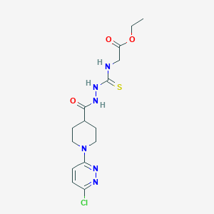 molecular formula C15H21ClN6O3S B2458359 Ethyl 2-(((2-((1-(6-chloro-3-pyridazinyl)-4-piperidinyl)carbonyl)hydrazino)carbothioyl)amino)acetate CAS No. 338413-90-4
