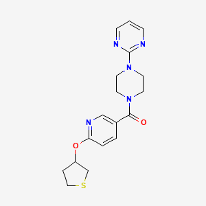 molecular formula C18H21N5O2S B2458361 (4-(Pyrimidin-2-yl)piperazin-1-yl)(6-((tetrahydrothiophen-3-yl)oxy)pyridin-3-yl)methanone CAS No. 2034359-83-4