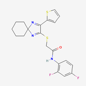 molecular formula C20H19F2N3OS2 B2458368 N-(2,4-二氟苯基)-2-((3-(噻吩-2-基)-1,4-二氮杂螺[4.5]癸-1,3-二烯-2-基)硫代)乙酰胺 CAS No. 1223843-02-4