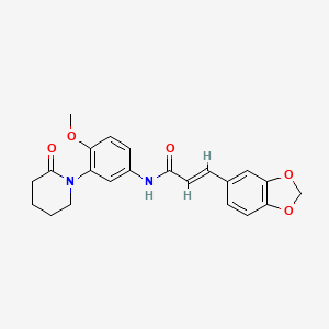 molecular formula C22H22N2O5 B2458371 (E)-3-(benzo[d][1,3]dioxol-5-yl)-N-(4-methoxy-3-(2-oxopiperidin-1-yl)phenyl)acrylamide CAS No. 1207061-56-0