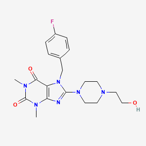 molecular formula C20H25FN6O3 B2458437 7-(4-fluorobenzyl)-8-[4-(2-hydroxyethyl)-1-piperazinyl]-1,3-dimethyl-3,7-dihydro-1H-purine-2,6-dione CAS No. 682775-86-6