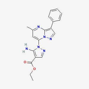 molecular formula C19H18N6O2 B2458452 ethyl 5-amino-1-(5-methyl-3-phenylpyrazolo[1,5-a]pyrimidin-7-yl)-1H-pyrazole-4-carboxylate CAS No. 850764-98-6