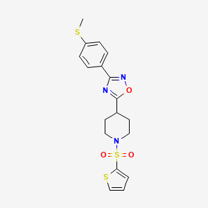 molecular formula C18H19N3O3S3 B2458464 4-{3-[4-(Methylsulfanyl)phenyl]-1,2,4-oxadiazol-5-YL}-1-(thiophene-2-sulfonyl)piperidine CAS No. 946301-27-5