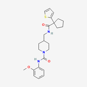 N-(2-methoxyphenyl)-4-((1-(thiophen-2-yl)cyclopentanecarboxamido)methyl)piperidine-1-carboxamide