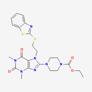molecular formula C23H27N7O4S2 B2458505 ethyl 4-{7-[2-(1,3-benzothiazol-2-ylsulfanyl)ethyl]-1,3-dimethyl-2,6-dioxo-2,3,6,7-tetrahydro-1H-purin-8-yl}piperazine-1-carboxylate CAS No. 673444-93-4