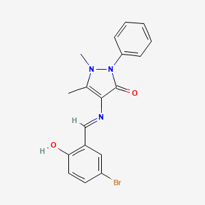 molecular formula C18H16BrN3O2 B2458531 (E)-4-((5-bromo-2-hydroxybenzylidene)amino)-1,5-dimethyl-2-phenyl-1H-pyrazol-3(2H)-one CAS No. 951389-94-9