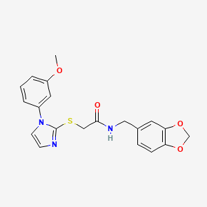 molecular formula C20H19N3O4S B2458541 N-(benzo[d][1,3]dioxol-5-ylmethyl)-2-((1-(3-methoxyphenyl)-1H-imidazol-2-yl)thio)acetamide CAS No. 851132-57-5