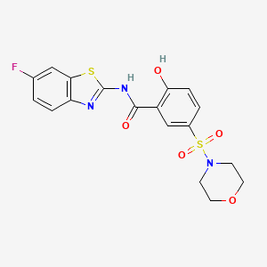 molecular formula C18H16FN3O5S2 B2458546 N-(6-氟苯并[d]噻唑-2-基)-2-羟基-5-(吗啉磺酰基)苯甲酰胺 CAS No. 946359-95-1