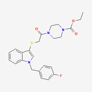 molecular formula C24H26FN3O3S B2458552 ETHYL 4-[2-({1-[(4-FLUOROPHENYL)METHYL]-1H-INDOL-3-YL}SULFANYL)ACETYL]PIPERAZINE-1-CARBOXYLATE CAS No. 497064-04-7