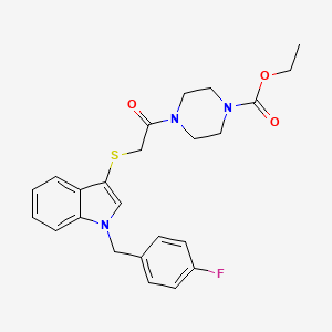 molecular formula C24H26FN3O3S B2458552 Ethyl 4-[2-[1-[(4-fluorophenyl)methyl]indol-3-yl]sulfanylacetyl]piperazine-1-carboxylate CAS No. 497064-04-7