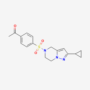 molecular formula C17H19N3O3S B2458559 1-(4-((2-cyclopropyl-6,7-dihydropyrazolo[1,5-a]pyrazin-5(4H)-yl)sulfonyl)phenyl)ethanone CAS No. 2034606-01-2
