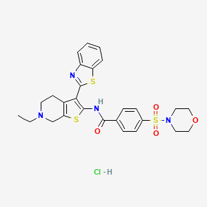 molecular formula C27H29ClN4O4S3 B2458577 N-(3-(benzo[d]thiazol-2-yl)-6-ethyl-4,5,6,7-tetrahydrothieno[2,3-c]pyridin-2-yl)-4-(morpholinosulfonyl)benzamide hydrochloride CAS No. 1216636-18-8