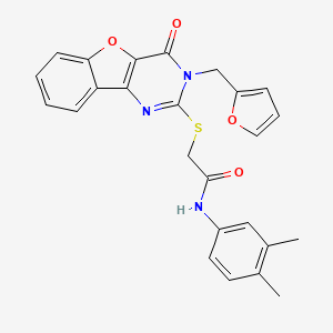 molecular formula C25H21N3O4S B2458629 N-(3,4-dimethylphenyl)-2-{[3-(2-furylmethyl)-4-oxo-3,4-dihydro[1]benzofuro[3,2-d]pyrimidin-2-yl]thio}acetamide CAS No. 902904-21-6