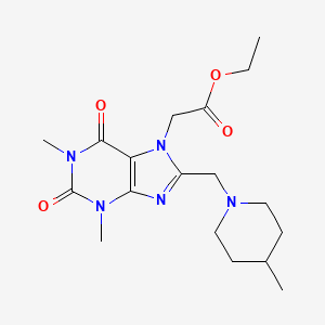 molecular formula C18H27N5O4 B2458633 ethyl {1,3-dimethyl-8-[(4-methylpiperidin-1-yl)methyl]-2,6-dioxo-1,2,3,6-tetrahydro-7H-purin-7-yl}acetate CAS No. 838905-08-1