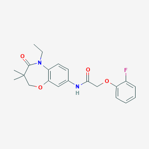 molecular formula C21H23FN2O4 B2458637 N-(5-ethyl-3,3-dimethyl-4-oxo-2,3,4,5-tetrahydro-1,5-benzoxazepin-8-yl)-2-(2-fluorophenoxy)acetamide CAS No. 921793-91-1