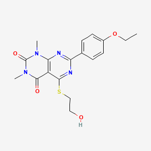 molecular formula C18H20N4O4S B2458640 7-(4-Ethoxyphenyl)-5-(2-hydroxyethylsulfanyl)-1,3-dimethylpyrimido[4,5-d]pyrimidine-2,4-dione CAS No. 872695-83-5