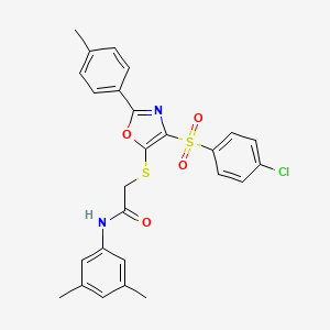molecular formula C26H23ClN2O4S2 B2458641 2-((4-((4-chlorophenyl)sulfonyl)-2-(p-tolyl)oxazol-5-yl)thio)-N-(3,5-dimethylphenyl)acetamide CAS No. 850926-77-1