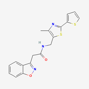 molecular formula C18H15N3O2S2 B2458644 2-(benzo[d]isoxazol-3-yl)-N-((4-methyl-2-(thiophen-2-yl)thiazol-5-yl)methyl)acetamide CAS No. 1396860-61-9
