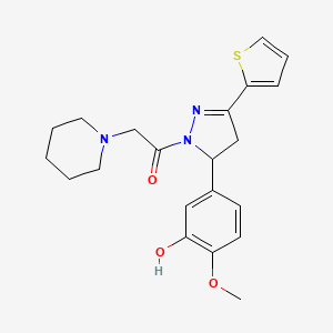 molecular formula C21H25N3O3S B2458681 1-[5-(3-hydroxy-4-methoxyphenyl)-3-(thiophen-2-yl)-4,5-dihydro-1H-pyrazol-1-yl]-2-(piperidin-1-yl)ethan-1-one CAS No. 899972-37-3