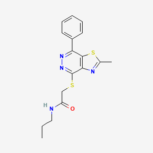 molecular formula C17H18N4OS2 B2458689 2-((2-methyl-7-phenylthiazolo[4,5-d]pyridazin-4-yl)thio)-N-propylacetamide CAS No. 946228-58-6