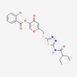 molecular formula C21H20BrN3O5S2 B2458696 6-(((5-(2-ethylbutanamido)-1,3,4-thiadiazol-2-yl)thio)methyl)-4-oxo-4H-pyran-3-yl 2-bromobenzoate CAS No. 877652-02-3