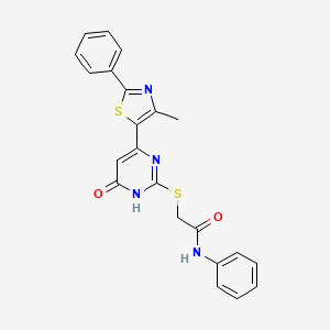 molecular formula C22H18N4O2S2 B2458698 2-((4-(4-methyl-2-phenylthiazol-5-yl)-6-oxo-1,6-dihydropyrimidin-2-yl)thio)-N-phenylacetamide CAS No. 1116065-53-2