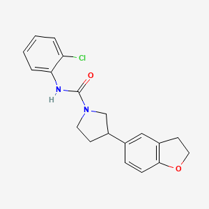 molecular formula C19H19ClN2O2 B2458704 N-(2-chlorophenyl)-3-(2,3-dihydro-1-benzofuran-5-yl)pyrrolidine-1-carboxamide CAS No. 2097896-59-6