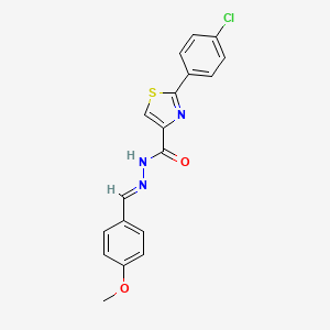 molecular formula C18H14ClN3O2S B2458730 2-(4-chlorophenyl)-N'-[(1E)-(4-methoxyphenyl)methylidene]-1,3-thiazole-4-carbohydrazide CAS No. 866138-47-8
