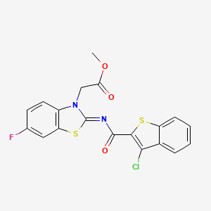 molecular formula C19H12ClFN2O3S2 B2458735 methyl 2-[(2Z)-2-[(3-chloro-1-benzothiophene-2-carbonyl)imino]-6-fluoro-2,3-dihydro-1,3-benzothiazol-3-yl]acetate CAS No. 1006012-59-4