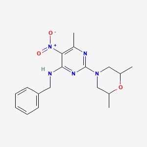 molecular formula C18H23N5O3 B2458771 N-benzyl-2-(2,6-dimethylmorpholin-4-yl)-6-methyl-5-nitropyrimidin-4-amine CAS No. 1203296-03-0