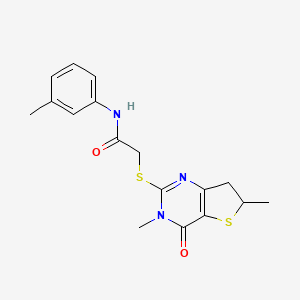 molecular formula C17H19N3O2S2 B2458776 2-((3,6-dimethyl-4-oxo-3,4,6,7-tetrahydrothieno[3,2-d]pyrimidin-2-yl)thio)-N-(m-tolyl)acetamide CAS No. 688353-32-4