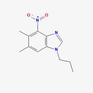 molecular formula C12H15N3O2 B2458788 5,6-dimethyl-4-nitro-1-propyl-1H-1,3-benzimidazole CAS No. 338423-41-9