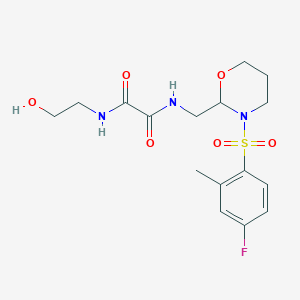 molecular formula C16H22FN3O6S B2458814 N1-((3-((4-fluoro-2-methylphenyl)sulfonyl)-1,3-oxazinan-2-yl)methyl)-N2-(2-hydroxyethyl)oxalamide CAS No. 872987-13-8