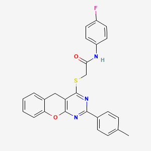 molecular formula C26H20FN3O2S B2458834 N-(4-Fluorophenyl)-2-{[2-(4-methylphenyl)-5H-chromeno[2,3-D]pyrimidin-4-YL]sulfanyl}acetamide CAS No. 866726-42-3
