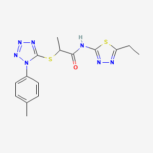 molecular formula C15H17N7OS2 B2458843 N-(5-ethyl-1,3,4-thiadiazol-2-yl)-2-{[1-(4-methylphenyl)-1H-1,2,3,4-tetrazol-5-yl]sulfanyl}propanamide CAS No. 887347-47-9