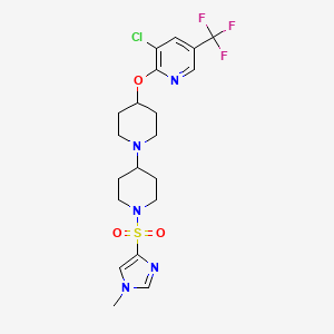 molecular formula C20H25ClF3N5O3S B2458886 4-{[3-chloro-5-(trifluoromethyl)pyridin-2-yl]oxy}-1'-[(1-methyl-1H-imidazol-4-yl)sulfonyl]-1,4'-bipiperidine CAS No. 2097938-19-5