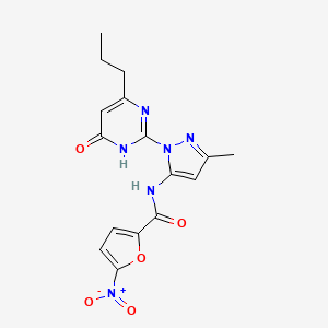 molecular formula C16H16N6O5 B2458888 N-(3-Methyl-1-(6-oxo-4-propyl-1,6-dihydropyrimidin-2-yl)-1H-pyrazol-5-yl)-5-nitrofuran-2-carboxamide CAS No. 1019099-84-3