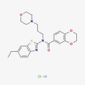 molecular formula C25H30ClN3O4S B2458890 N-(6-ethylbenzo[d]thiazol-2-yl)-N-(3-morpholinopropyl)-2,3-dihydrobenzo[b][1,4]dioxine-6-carboxamide hydrochloride CAS No. 1215716-57-6