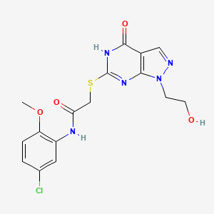 molecular formula C16H16ClN5O4S B2458911 N-(5-chloro-2-methoxyphenyl)-2-((1-(2-hydroxyethyl)-4-oxo-4,5-dihydro-1H-pyrazolo[3,4-d]pyrimidin-6-yl)thio)acetamide CAS No. 946379-81-3