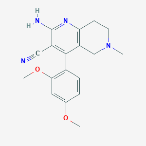 molecular formula C18H20N4O2 B2458928 2-Amino-4-(2,4-dimethoxyphenyl)-6-methyl-5,6,7,8-tetrahydro-1,6-naphthyridine-3-carbonitrile CAS No. 879623-52-6