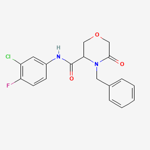 molecular formula C18H16ClFN2O3 B2458933 4-benzyl-N-(3-chloro-4-fluorophenyl)-5-oxomorpholine-3-carboxamide CAS No. 1351585-23-3