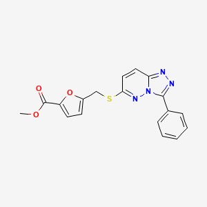 molecular formula C18H14N4O3S B2458944 Methyl 5-(((3-phenyl-[1,2,4]triazolo[4,3-b]pyridazin-6-yl)thio)methyl)furan-2-carboxylate CAS No. 852372-85-1